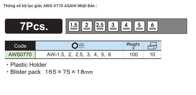 Bộ lục giác thường ngắn Asahi AWS0770