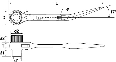 Cờ lê 2 đầu tuýp đuôi chuột cong RM-17X19CSN-BT