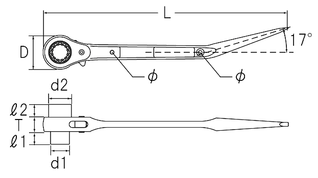 Cờ lê 2 đầu tuýp đuôi chuột cong không gỉ SRM-17X21BT