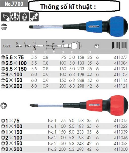 To vit 4 canh co tu tinh No.77002x100 Anex 1 Tô vít 4 cạnh có từ tính No.7700+2x100 Anex